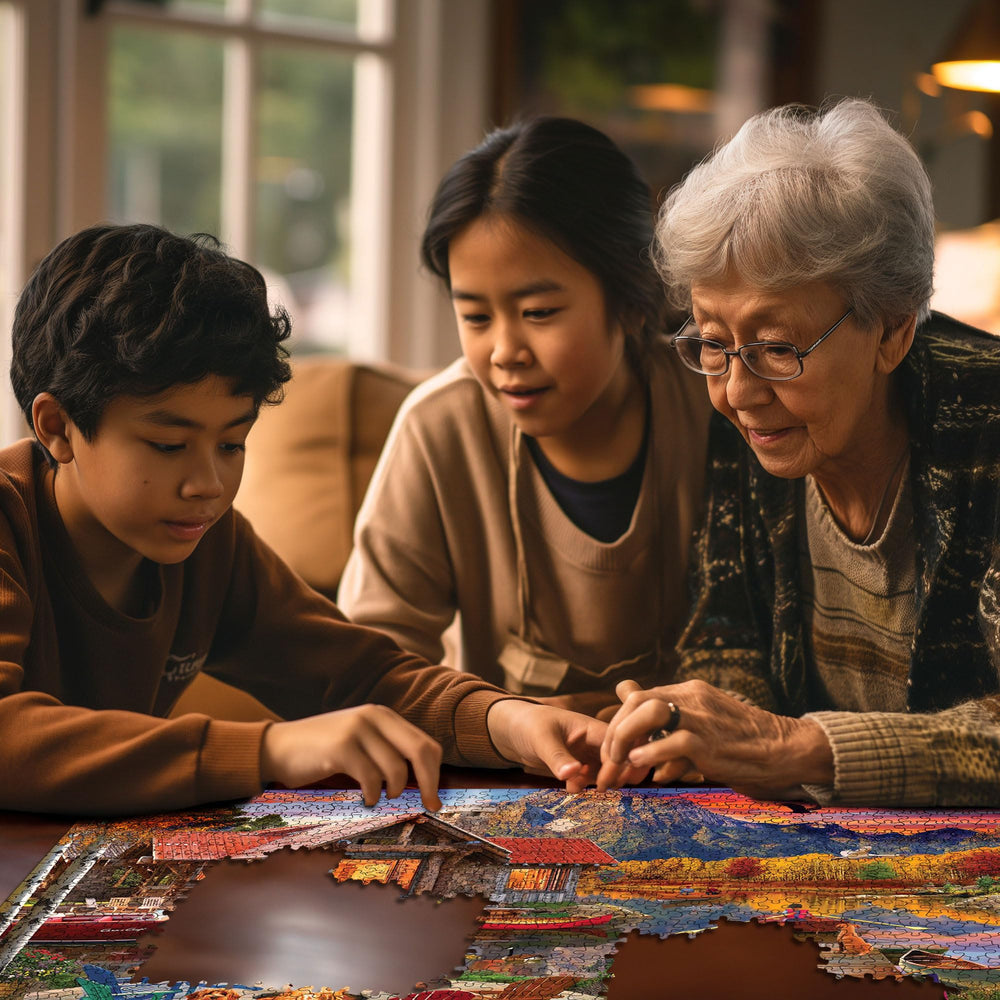 White Mountain 1000-piece family assembly puzzle offers shared moments.