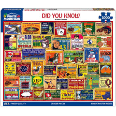 White Mountain 1000-piece puzzle vintage collage front cover, perfect for family puzzle night.
