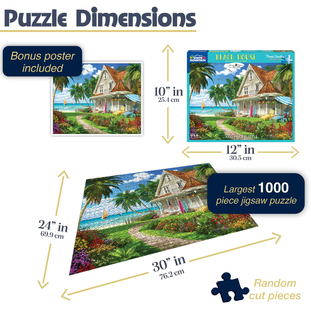White Mountain Beach House 1000-piece puzzle featuring ocean waves and sunlit scene