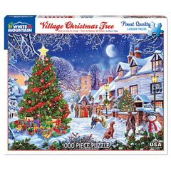 White Mountain puzzle: carolers on a snowy village street for a cozy evening