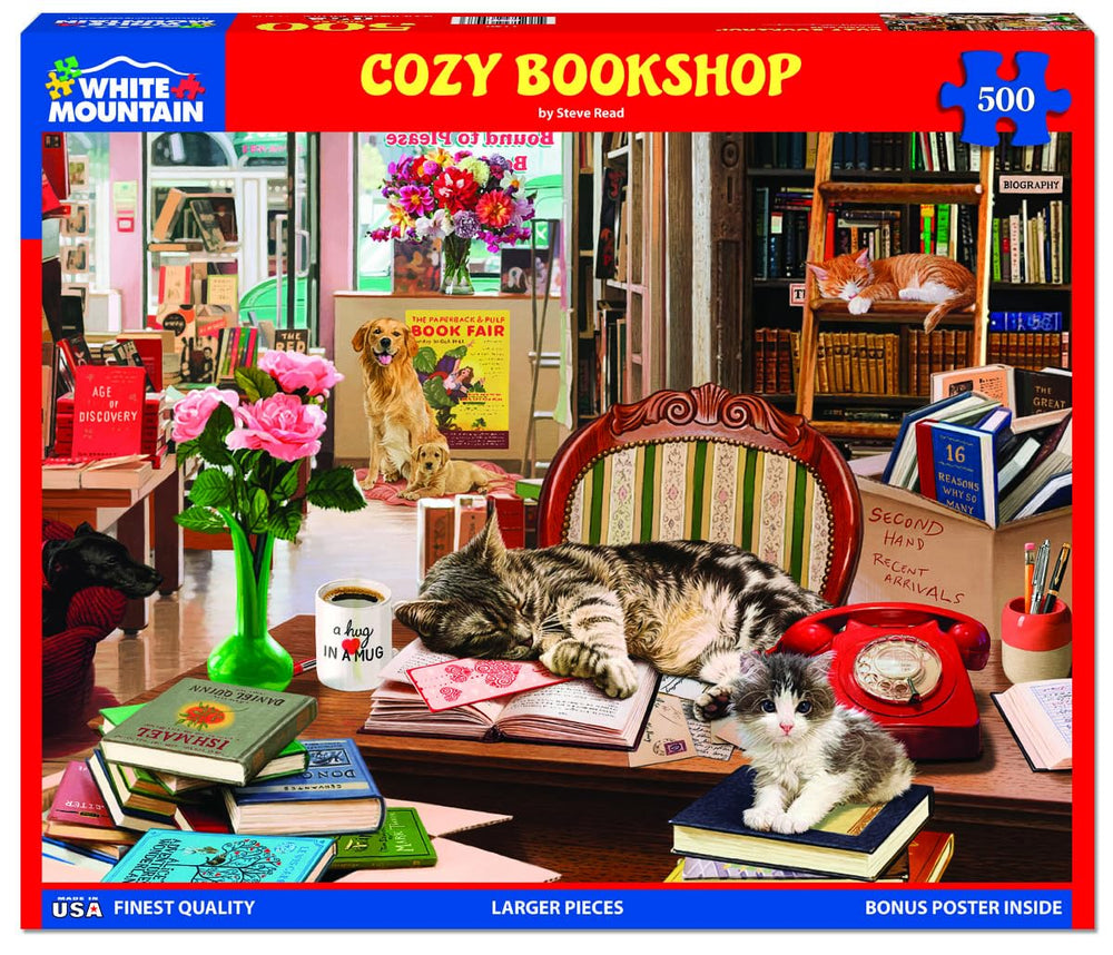 White Mountain cat-dog-scene puzzle 500pc: Family-friendly activity for shared focus and conversation.