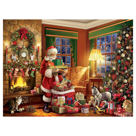 White Mountain Delivering Gifts puzzle box image; ideal holiday gift for puzzle lovers
