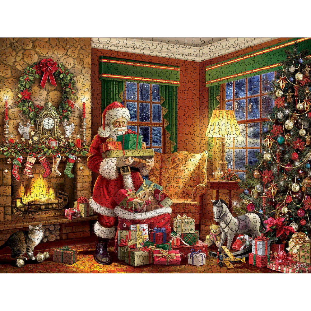 White Mountain Delivering Gifts hands assembling; perfect for family puzzle night