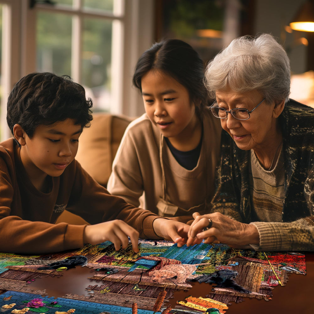 White Mountain Dock Dogs puzzle assembly with large pieces easy to handle for all ages.