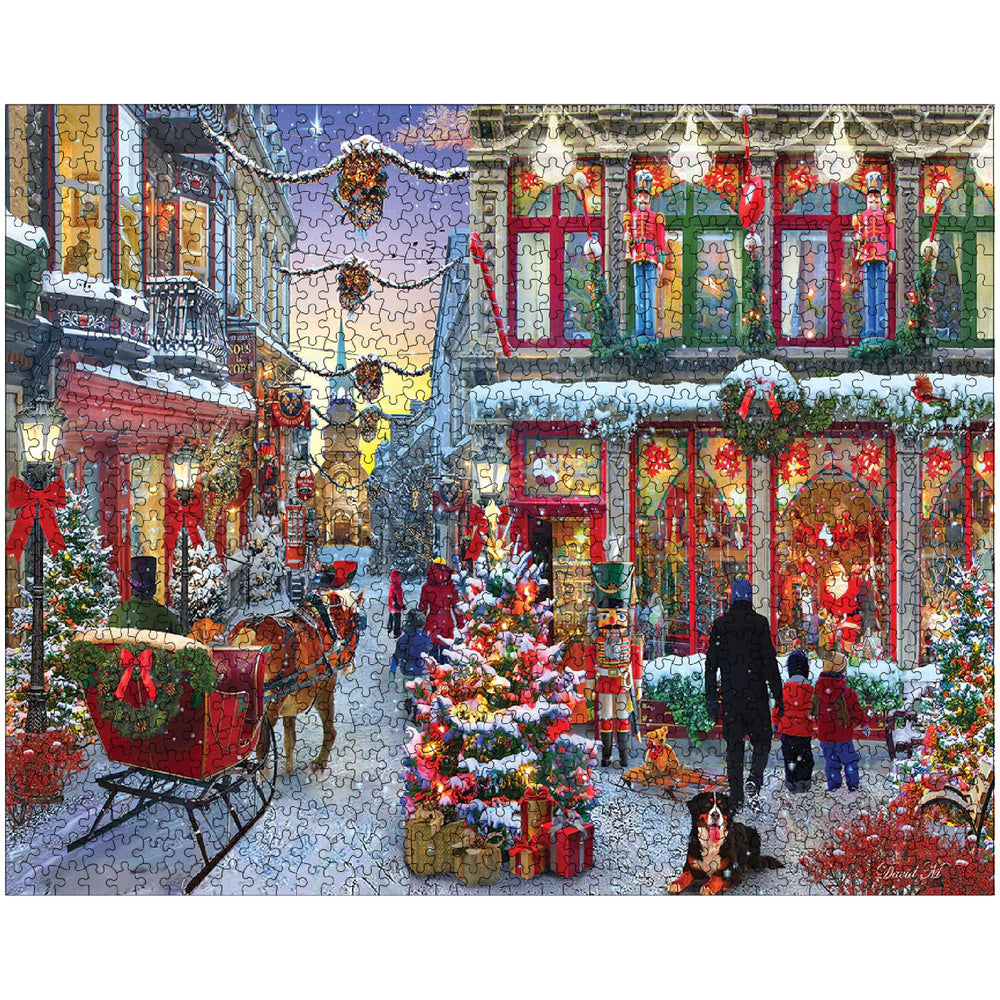 White Mountain 1000-piece puzzle featuring families enjoying the holidays; great for group activity