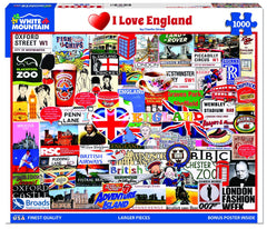 White Mountain I Love England 1000-piece puzzle piece closeup shows easy-to-grip pieces.
