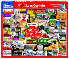 White Mountain I Love Georgia 1000-piece puzzle box with lid stand for easy reference during assembly