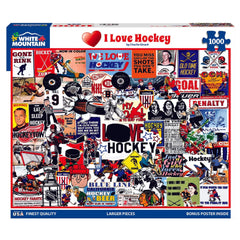 White Mountain I Love Hockey piece closeup, showing easy-to-handle pieces for all ages.