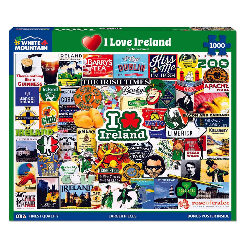 White Mountain I Love Ireland puzzle with lush landscapes for family fun.