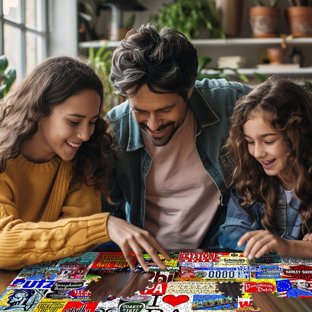 White Mountain I Love Pennsylvania puzzle Liberty Bell scene highlighting American landmarks.