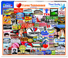 White Mountain I Love Tennessee puzzle cover showing a vibrant Tennessee scene for family game night