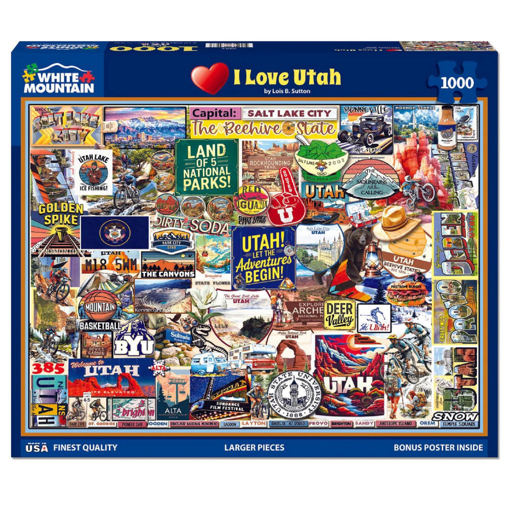 White Mountain I Love Utah Puzzle state collage for family puzzle night