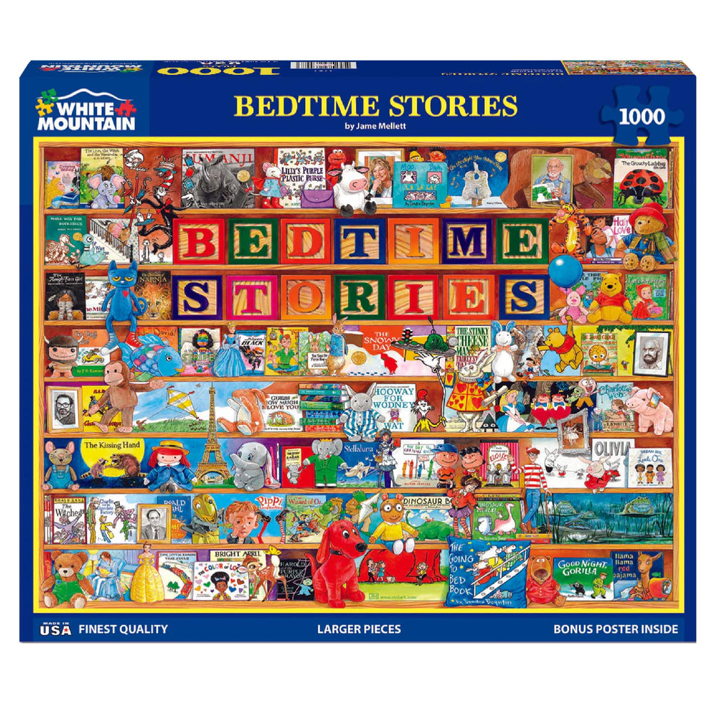White Mountain puzzle by Jame Mellett, colorful collage celebrating imagination.
