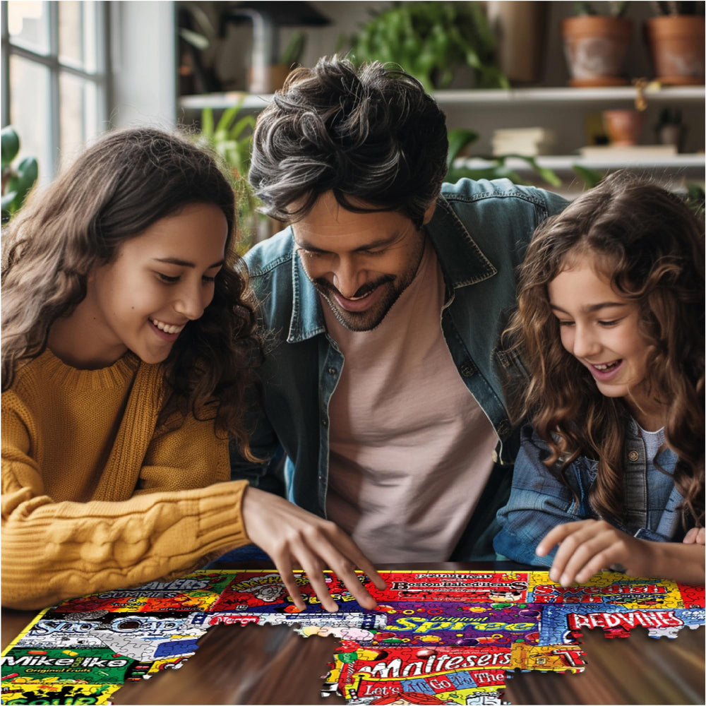 Close-up of interlocking pieces from White Mountain puzzle showing precision cuts.