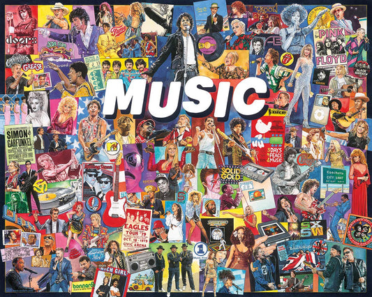 White Mountain Music Puzzle featuring music legends for family-friendly fun.