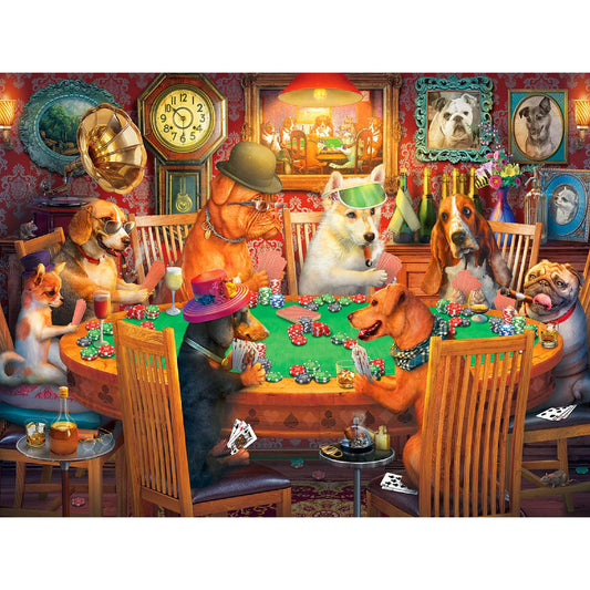 White Mountain Poker Dogs puzzle cover image with bright characters for an inviting start.