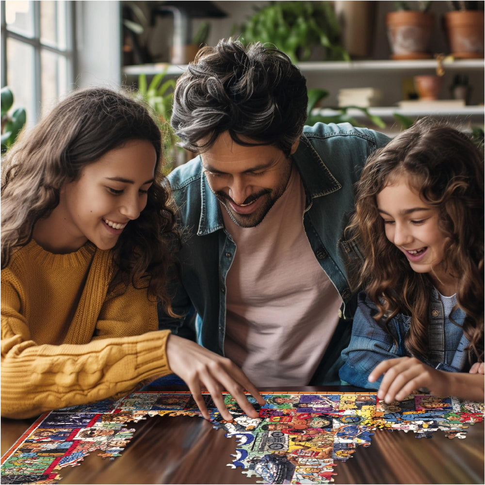 White Mountain puzzle build activity with eighties vibe for mindful leisure