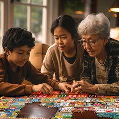 White Mountain finished size 24x30 puzzle with precise cuts for a satisfying build.