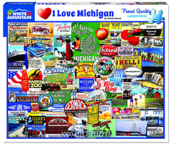 White Mountain puzzle I Love Michigan cover featuring bold collage for family fun