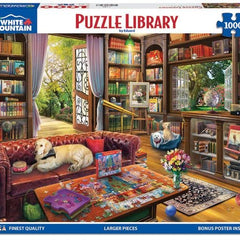 White Mountain Puzzle Library family puzzle time—sturdy pieces fit smoothly for shared evenings.
