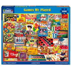 White Mountain Puzzles 1000-piece puzzle box shows a premium, sturdy design for lasting use.