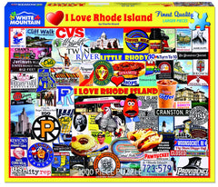 White Mountain 1000-piece puzzle image highlights Rhode Island icons for group play.