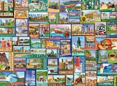 White Mountain Puzzles America 1000-piece puzzle assembled layout; finished image preview.