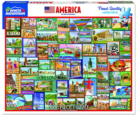 White Mountain Puzzles America 1000-piece puzzle front view; thick pieces for easy grip.