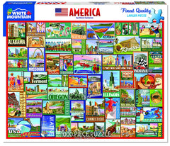 White Mountain Puzzles America 1000-piece puzzle front view; thick pieces for easy grip.