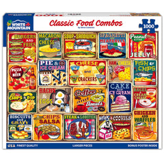 White Mountain Classic Food Combos puzzle close-up of large pieces for family time.