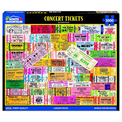 White Mountain Concert Tickets 1000-piece puzzle box, ideal for family nights.