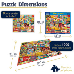 White Mountain Puzzles Lois B. Sutton art detail reveals bright, retro-inspired illustrations.