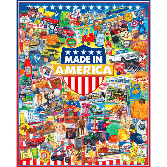 White Mountain Puzzles 1000-piece set with thick interlocking pieces for easy handling.