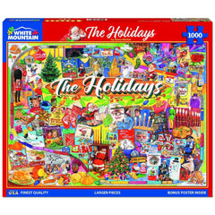 White Mountain The Holidays cover art showcases festive scenes for engaging family time.