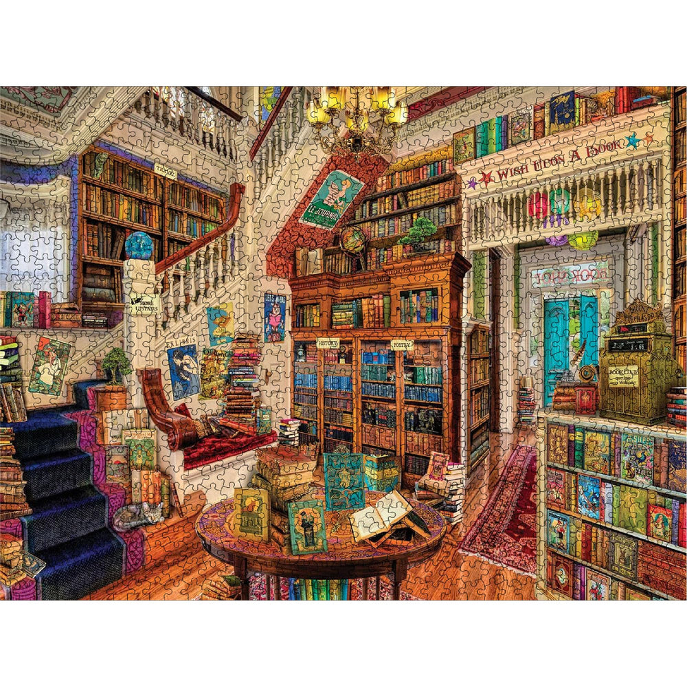 White Mountain Readers Paradise puzzle board reveals intricate library detail.