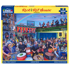 White Mountain Rock Roll Heaven puzzle featuring legendary musicians for family bonding.