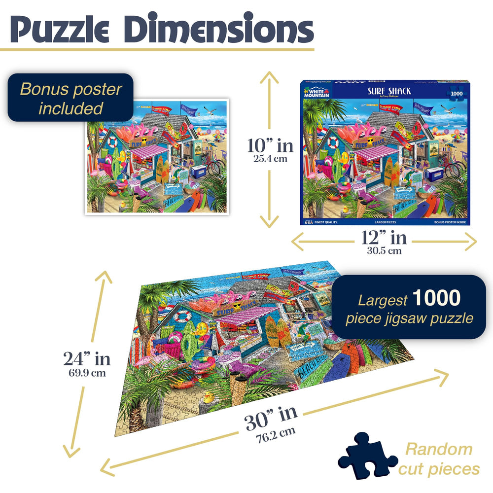 White Mountain Surf Shack puzzle pieces closeup show large easy-to-handle parts.