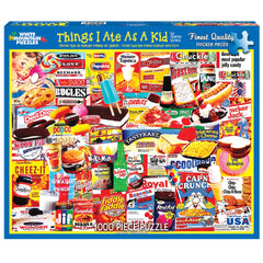 Close-up of White Mountain Things I Ate As A Kid puzzle pieces for shared puzzling