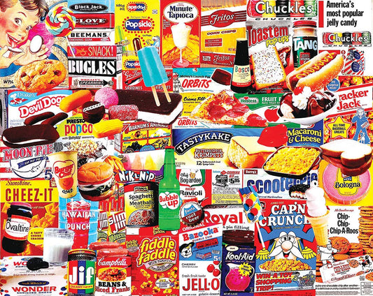 White Mountain Things I Ate As A Kid puzzle cover showing nostalgic treats for family fun