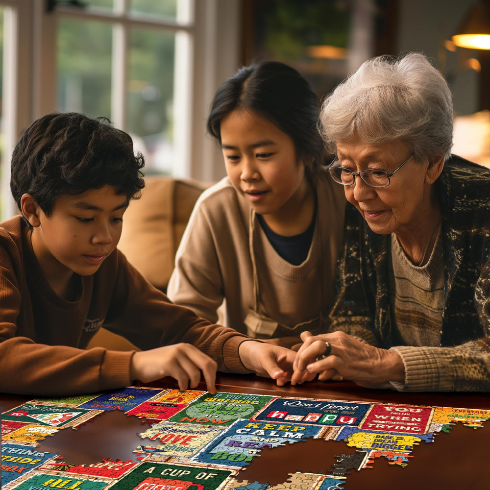 USA-made White Mountain Words of Wisdom puzzle signaling quality craftsmanship.