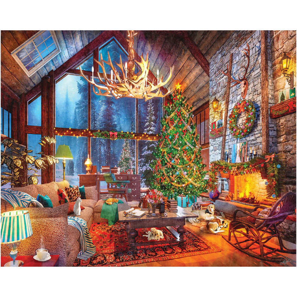 White Mountain 1000-piece puzzle winter cabin for cozy family evenings