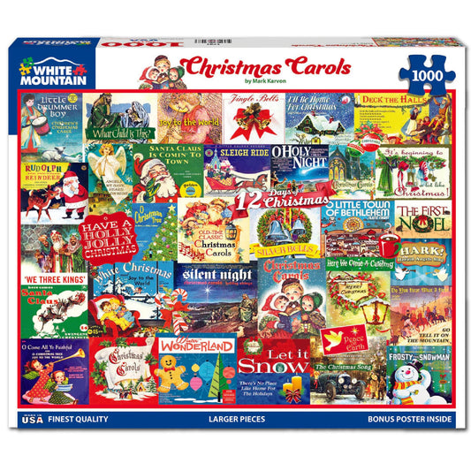 White Mountain 1000pc winter Christmas puzzle image showing a cozy family scene