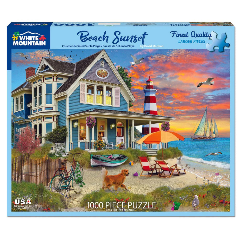 White Mountain Beach Sunset puzzle front cover showing vibrant colors for family fun