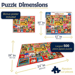 White Mountain coffee cake collage artwork captures bold colors for engaging solo or family puzzle sessions.