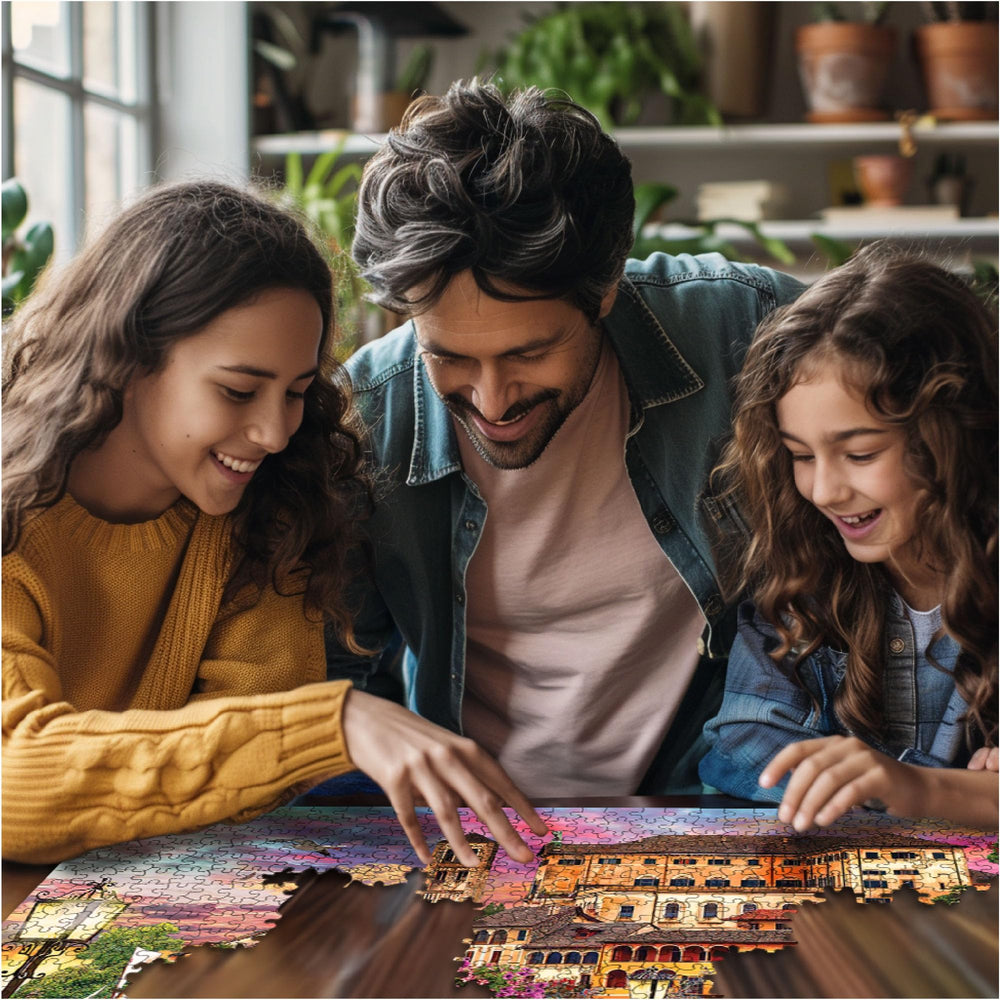 White Mountain Italian Promenade puzzle table spread, perfect for family game night.