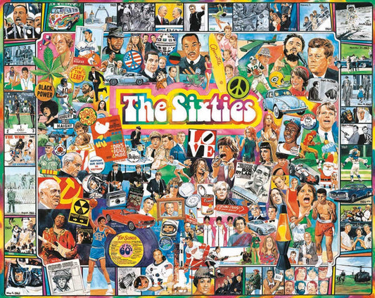 White Mountain The Sixties box art with nostalgic 60s imagery