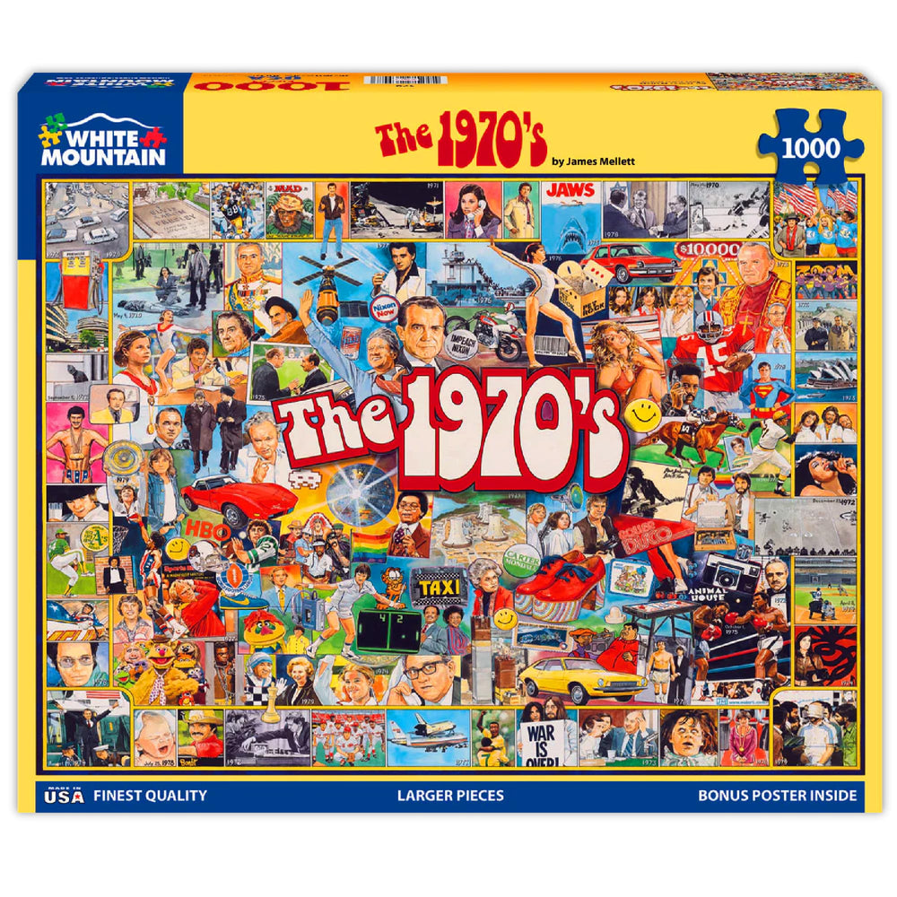 White Mountain The Seventies puzzle cover collage for family puzzle night