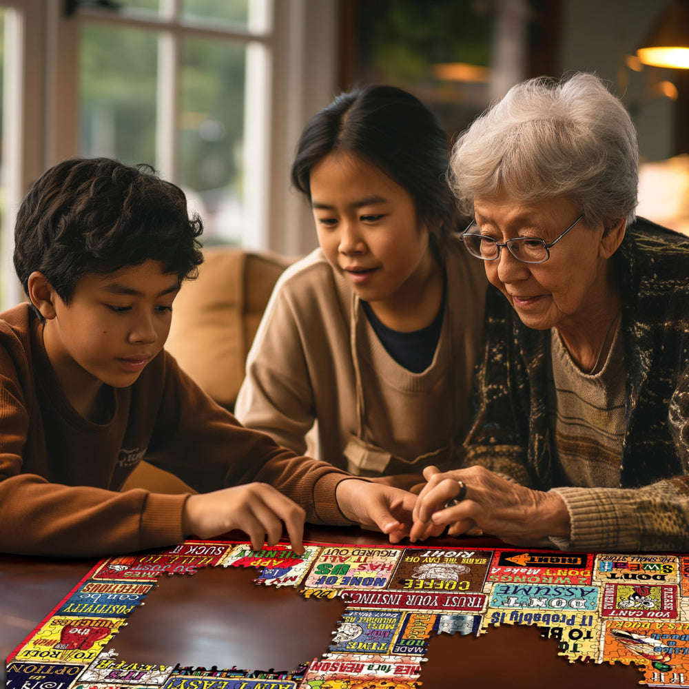 White Mountain Things I Have Learned Puzzle USA-made with Happiness Guarantee on every box.