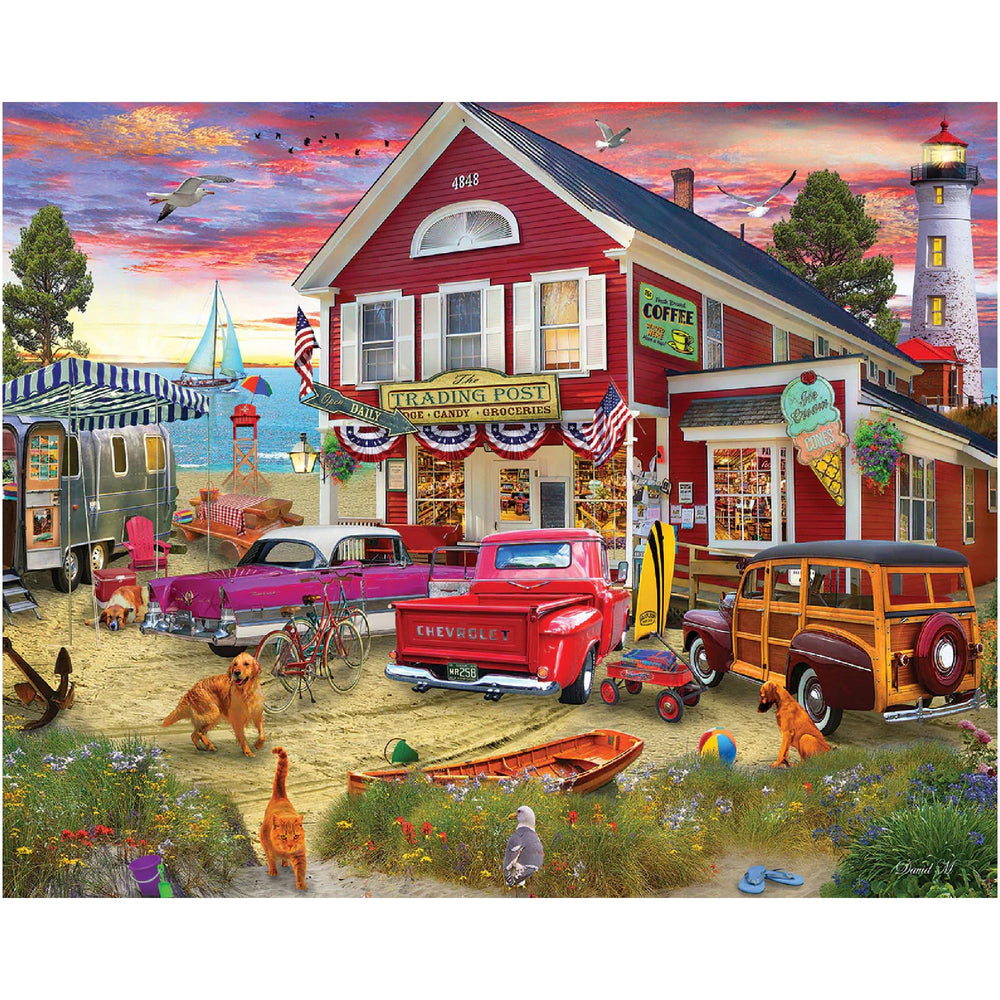 White Mountain Trading Post puzzle beach scene for family activity.