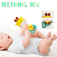 WHNKFB Bright Yellow Giraffe ear teether and rubber rings for soothing
